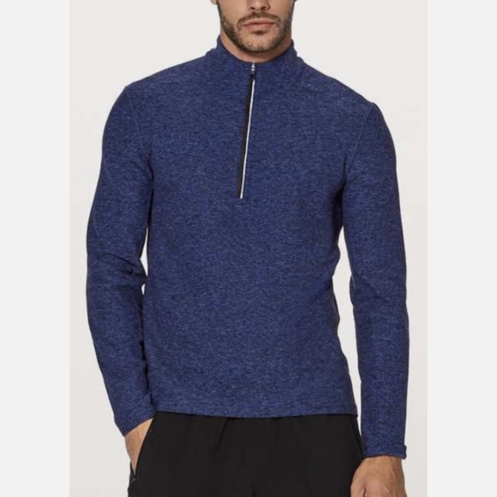 Lululemon Surge Warm 1/2 Zip Heather Cerulean Blue/Black Size 2XL